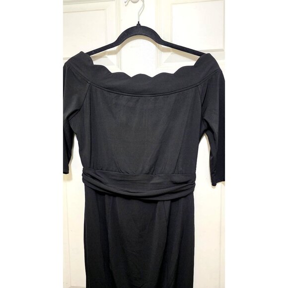 NWT Kimi + Kai Black Off Shoulder Maternity Dress Rushed Waist Detail Size S - Picture 4 of 7